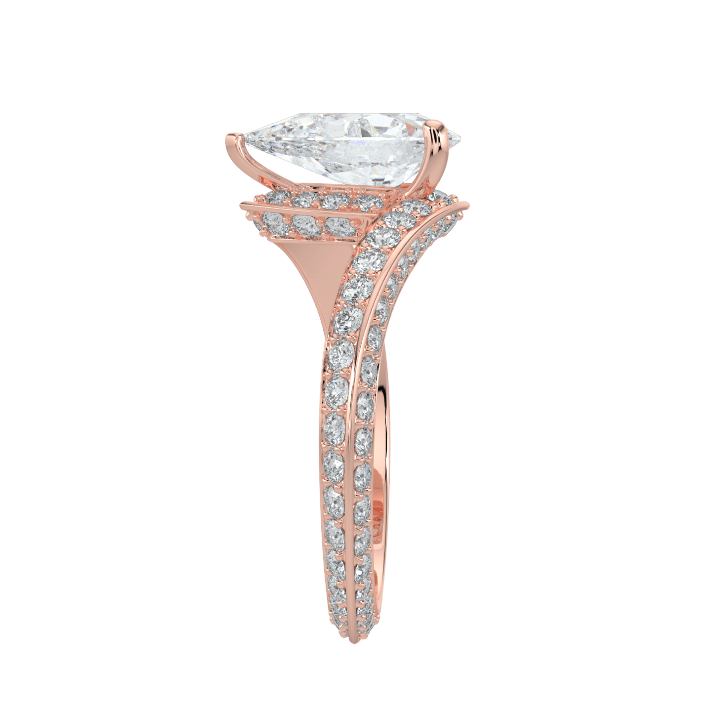 Elowen Diamond Ring with Pavé Crossover Band - Pear - AYKA JEWELS