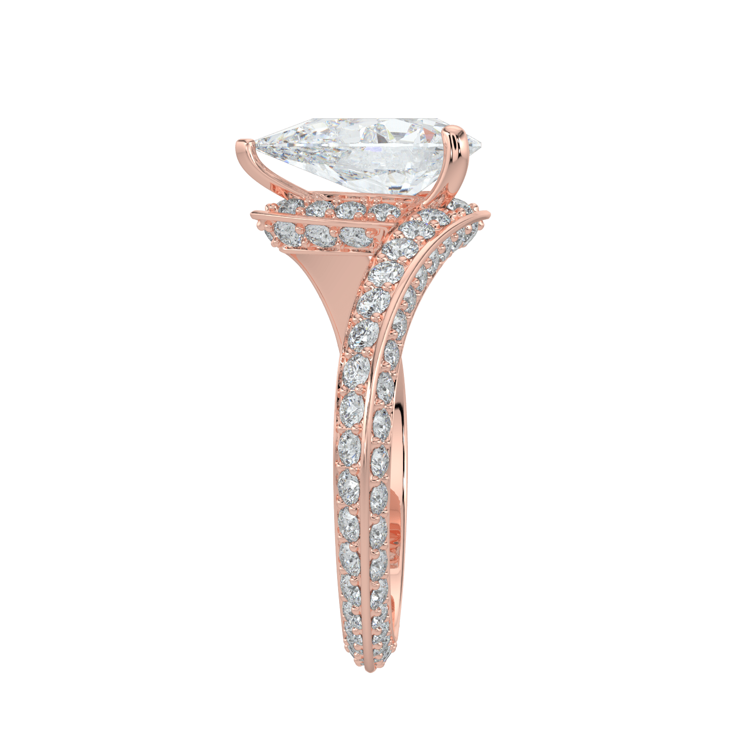 Elowen Diamond Ring with Pavé Crossover Band - Pear - AYKA JEWELS