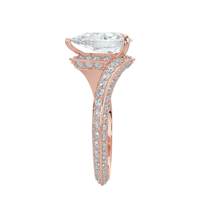 Elowen Diamond Ring with Pavé Crossover Band - Pear - AYKA JEWELS