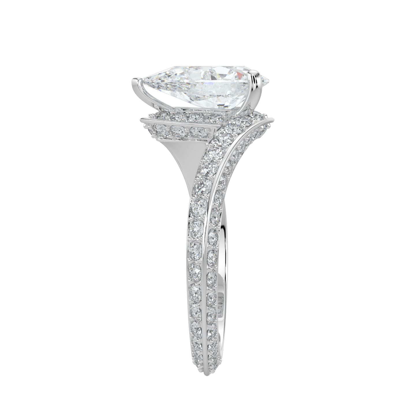 Elowen Diamond Ring with Pavé Crossover Band - Pear - AYKA JEWELS