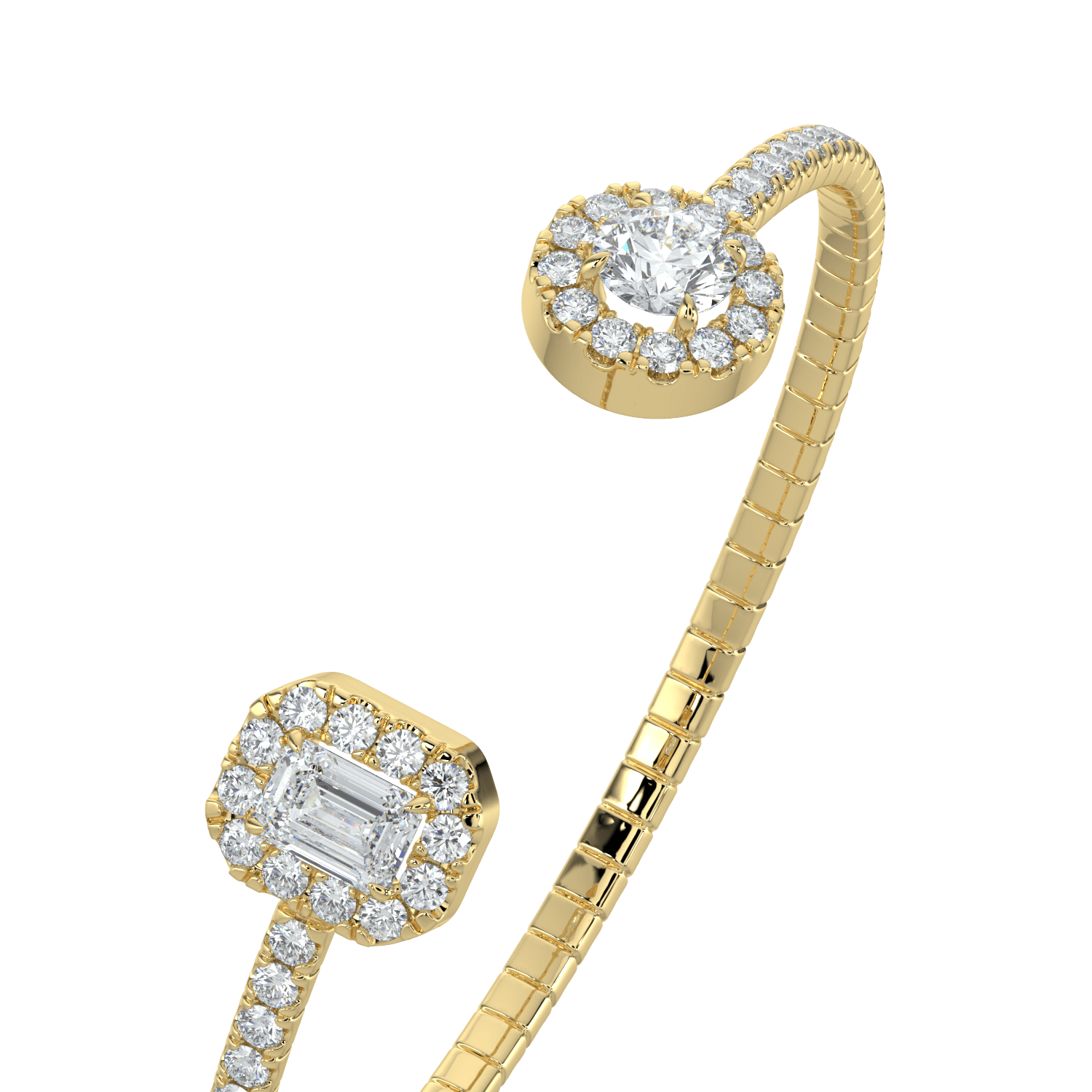 Harper Emerald & Round Double Halo Cuff Bracelet - AYKA JEWELS