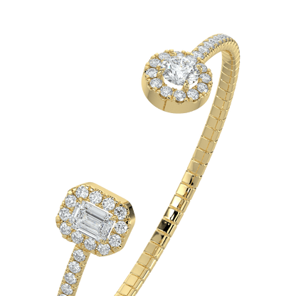 Harper Emerald & Round Double Halo Cuff Bracelet - AYKA JEWELS