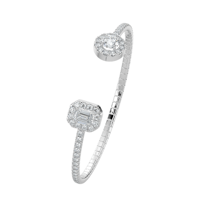 Harper Emerald & Round Double Halo Cuff Bracelet - AYKA JEWELS