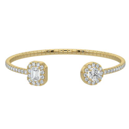 Harper Emerald & Round Double Halo Cuff Bracelet - AYKA JEWELS