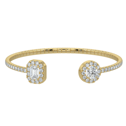 Harper Emerald & Round Double Halo Cuff Bracelet - AYKA JEWELS