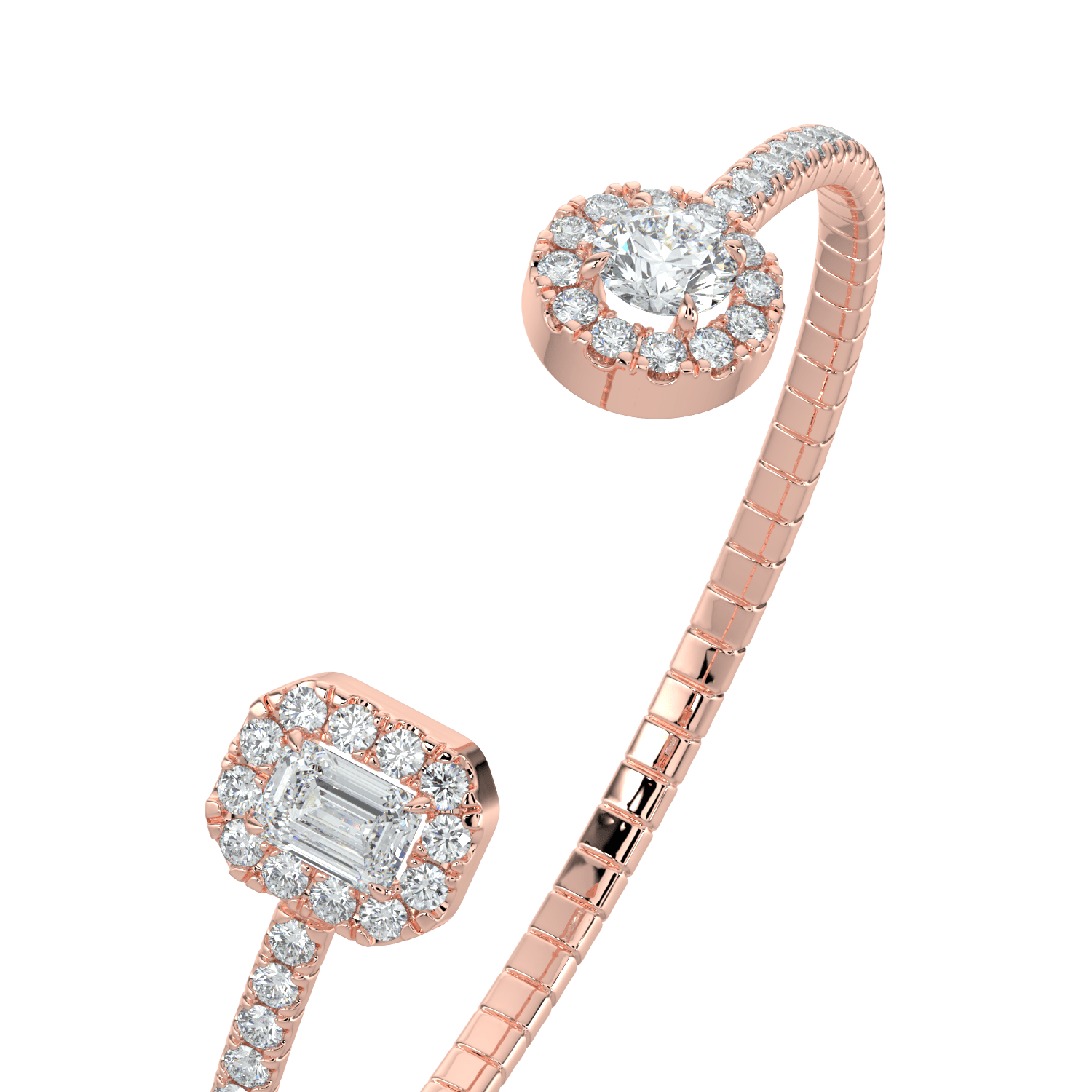 Harper Emerald & Round Double Halo Cuff Bracelet - AYKA JEWELS