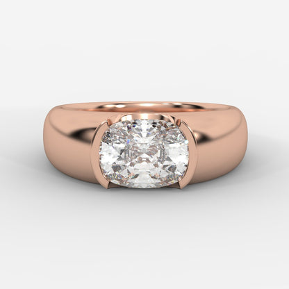 Iris Half Bezel Diamond Ring - Cushion - AYKA JEWELS