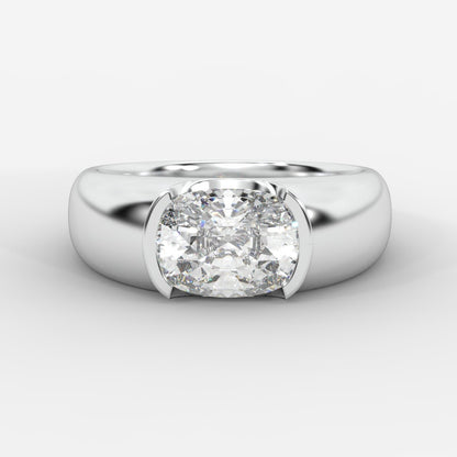 Iris Half Bezel Diamond Ring - Cushion - AYKA JEWELS