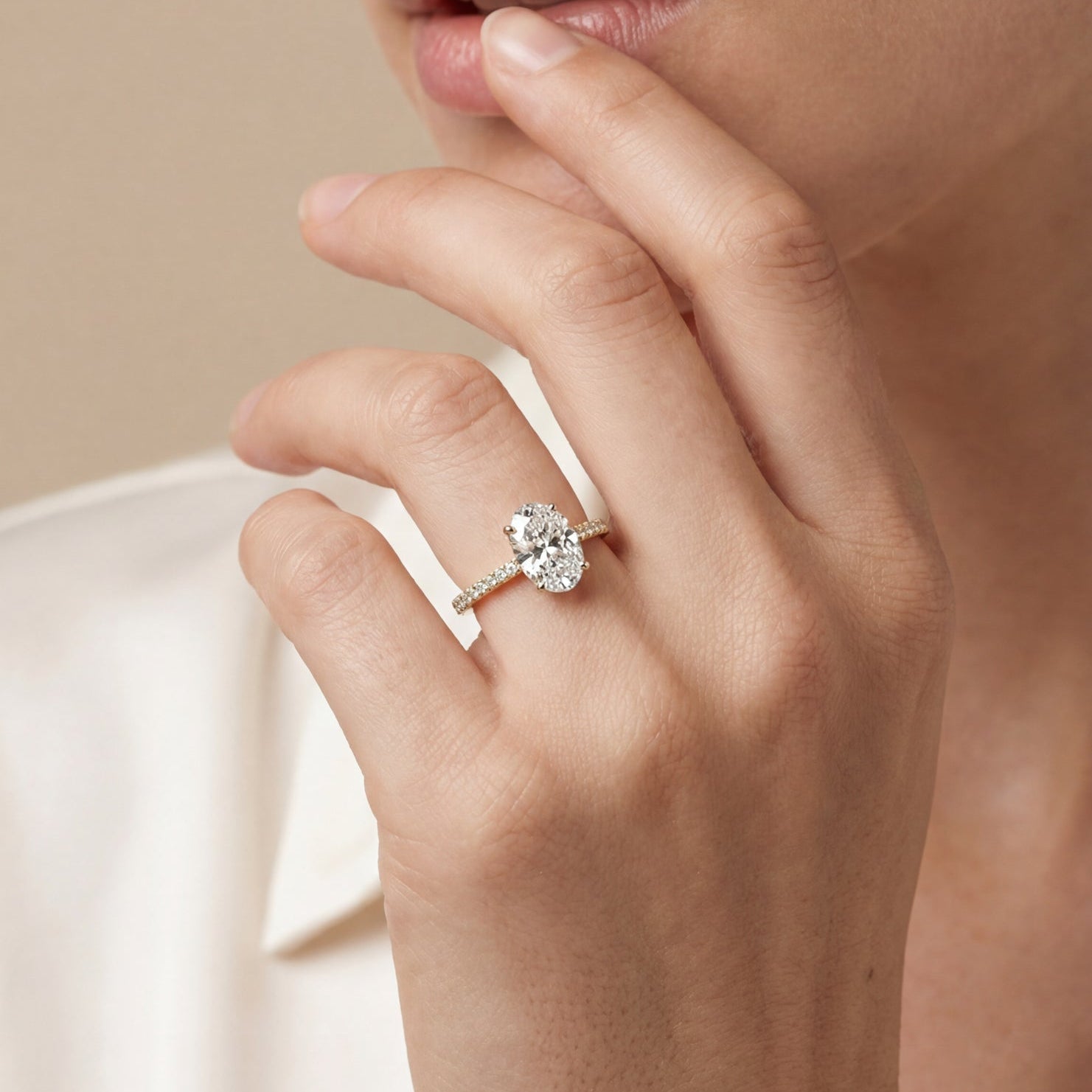 Juliette Brilliant Diamond Ring with Pavé Band - Oval - AYKA JEWELS