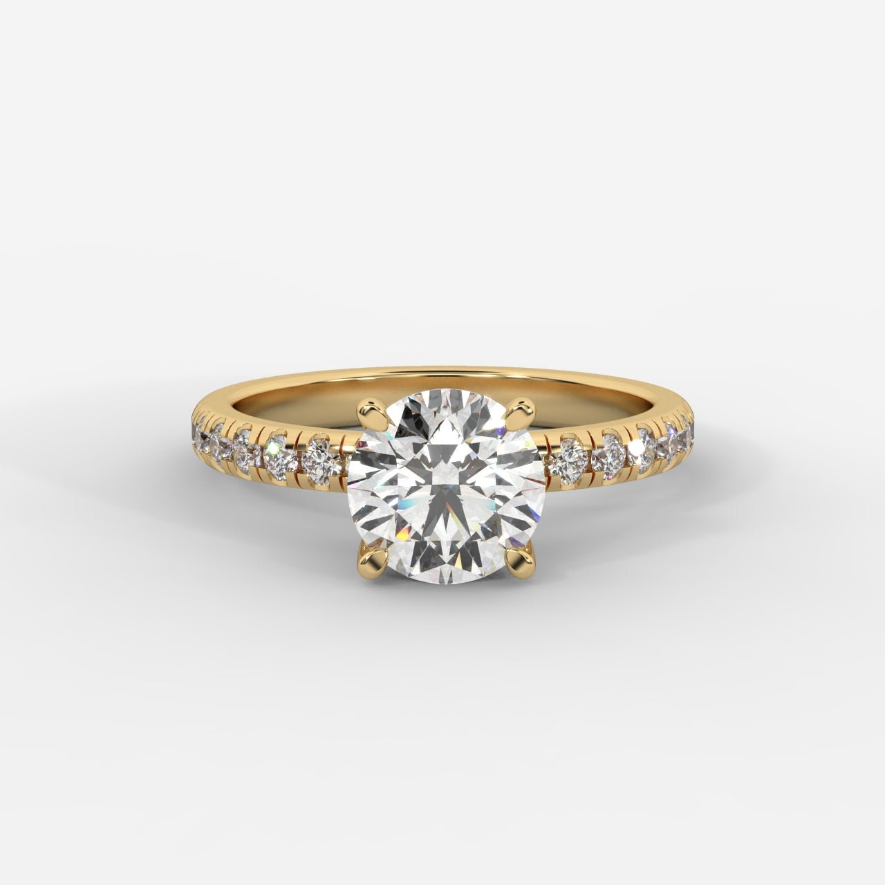 Juliette Brilliant Diamond Ring with Pavé Band - Round - AYKA JEWELS