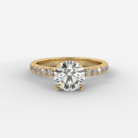 Juliette Brilliant Diamond Ring with Pavé Band - Round - AYKA JEWELS