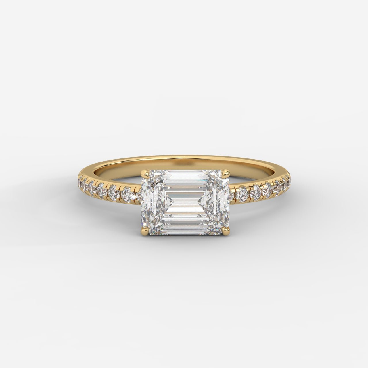 Juliette Brilliant East West Ring with Pavé Band - Emerald - AYKA JEWELS