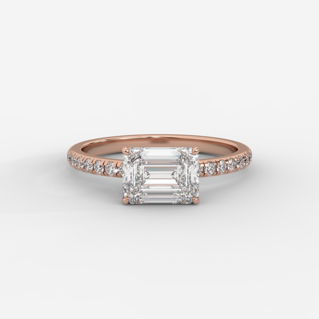 Juliette Brilliant East West Ring with Pavé Band - Emerald - AYKA JEWELS