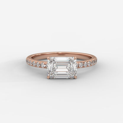 Juliette Brilliant East West Ring with Pavé Band - Emerald - AYKA JEWELS