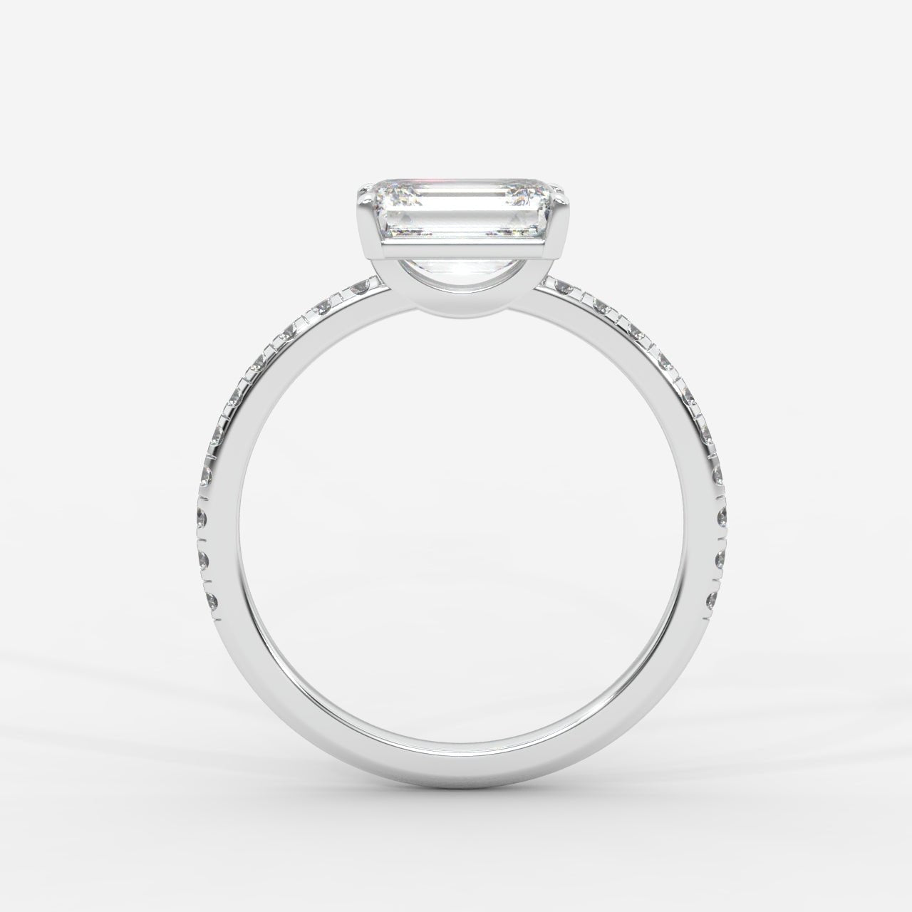 Juliette Brilliant East West Ring with Pavé Band - Emerald - AYKA JEWELS