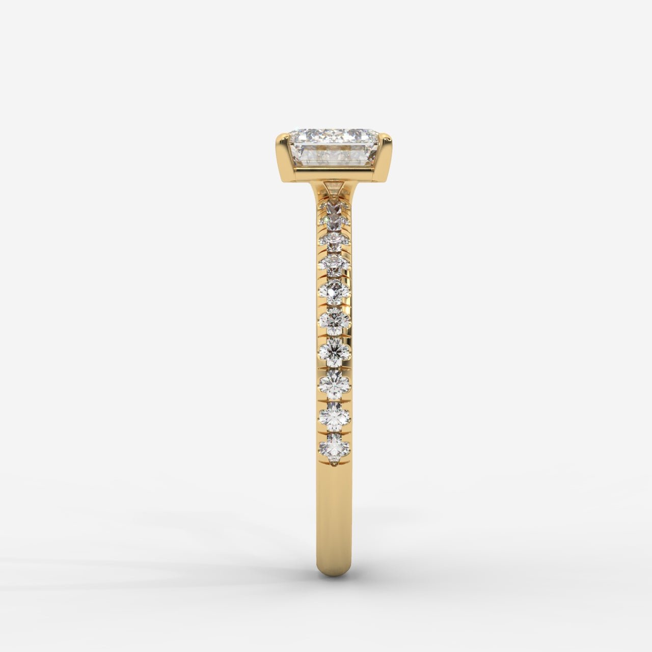 Juliette Brilliant East West Ring with Pavé Band - Emerald - AYKA JEWELS