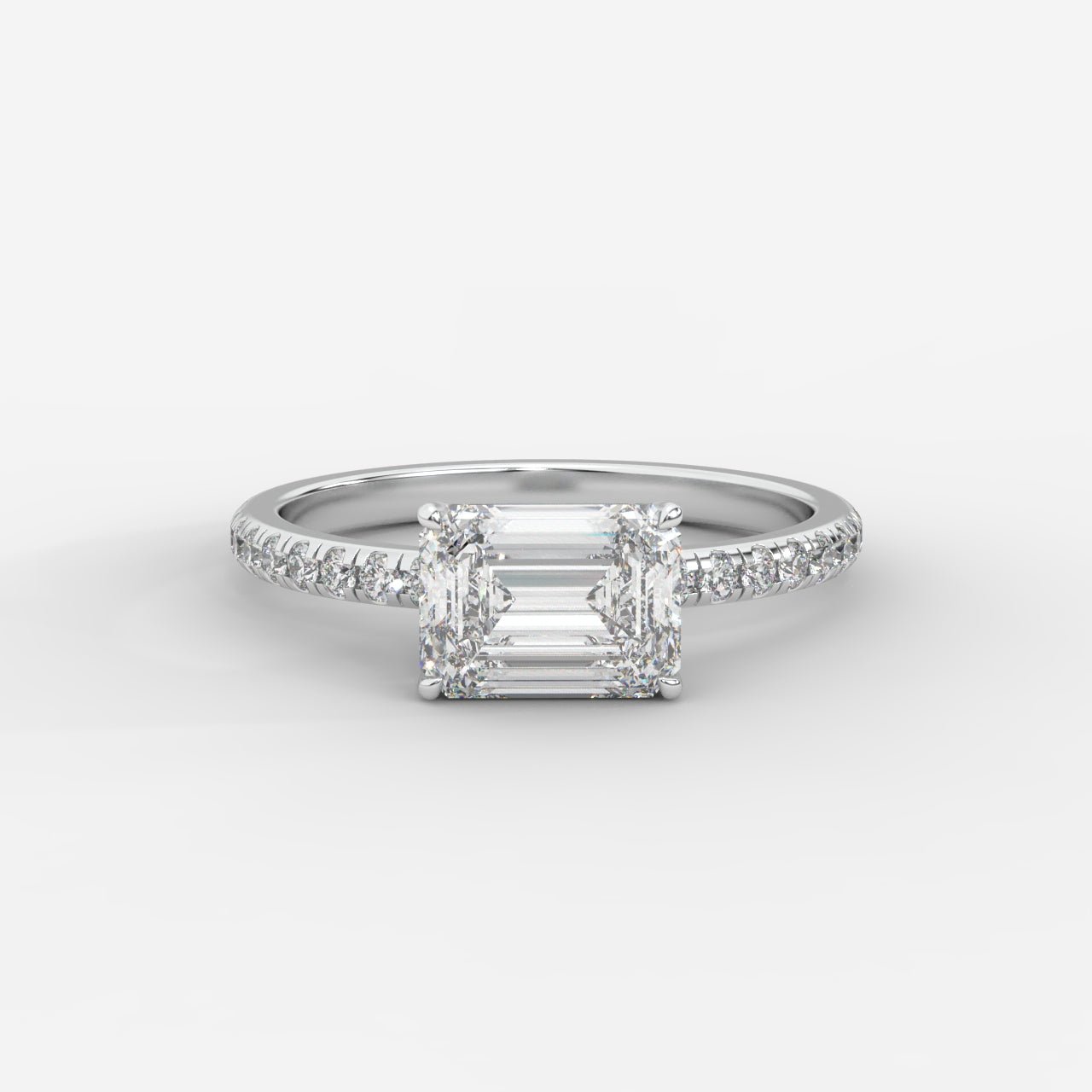 Juliette Brilliant East West Ring with Pavé Band - Emerald - AYKA JEWELS