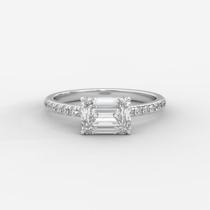 Juliette Brilliant East West Ring with Pavé Band - Emerald - AYKA JEWELS