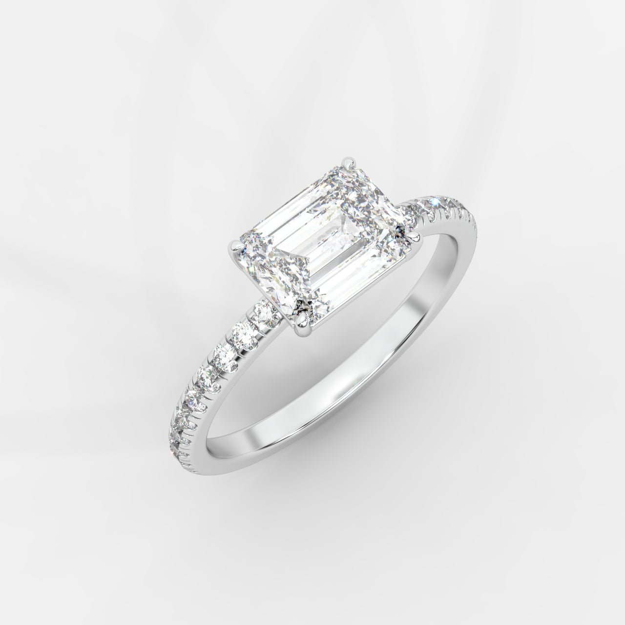 Juliette Brilliant East West Ring with Pavé Band - Emerald - AYKA JEWELS