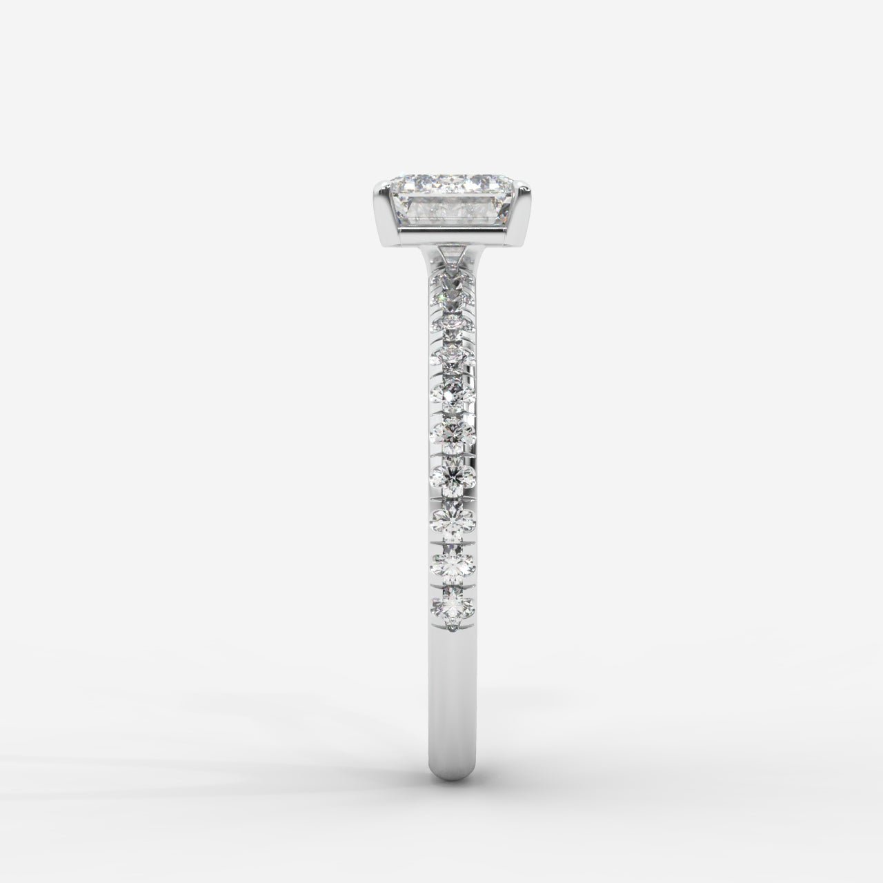 Juliette Brilliant East West Ring with Pavé Band - Emerald - AYKA JEWELS