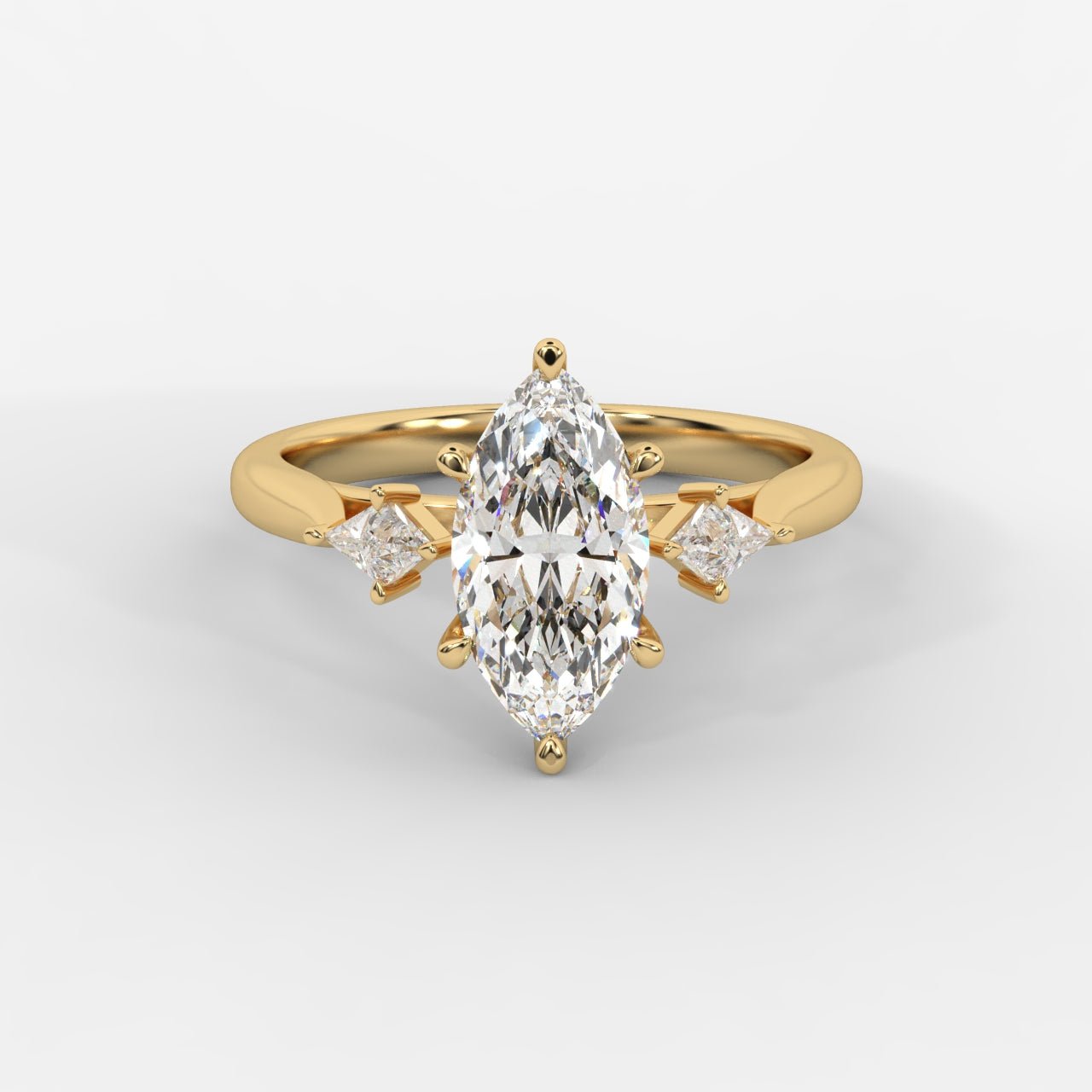 Kayla Diamond Ring with Tapered Baguette Side Stones - Marquise - AYKA JEWELS
