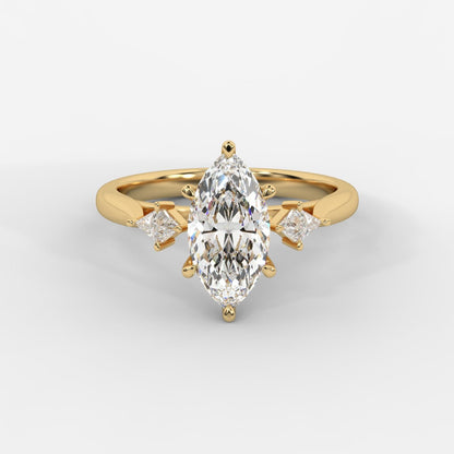 Kayla Diamond Ring with Tapered Baguette Side Stones - Marquise - AYKA JEWELS