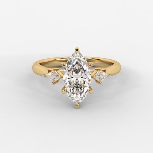 Kayla Diamond Ring with Tapered Baguette Side Stones - Marquise - AYKA JEWELS