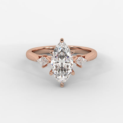 Kayla Diamond Ring with Tapered Baguette Side Stones - Marquise - AYKA JEWELS