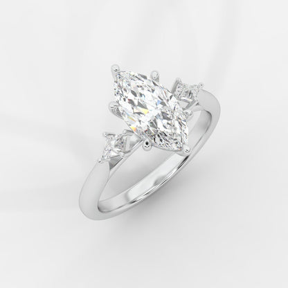 Kayla Diamond Ring with Tapered Baguette Side Stones - Marquise - AYKA JEWELS