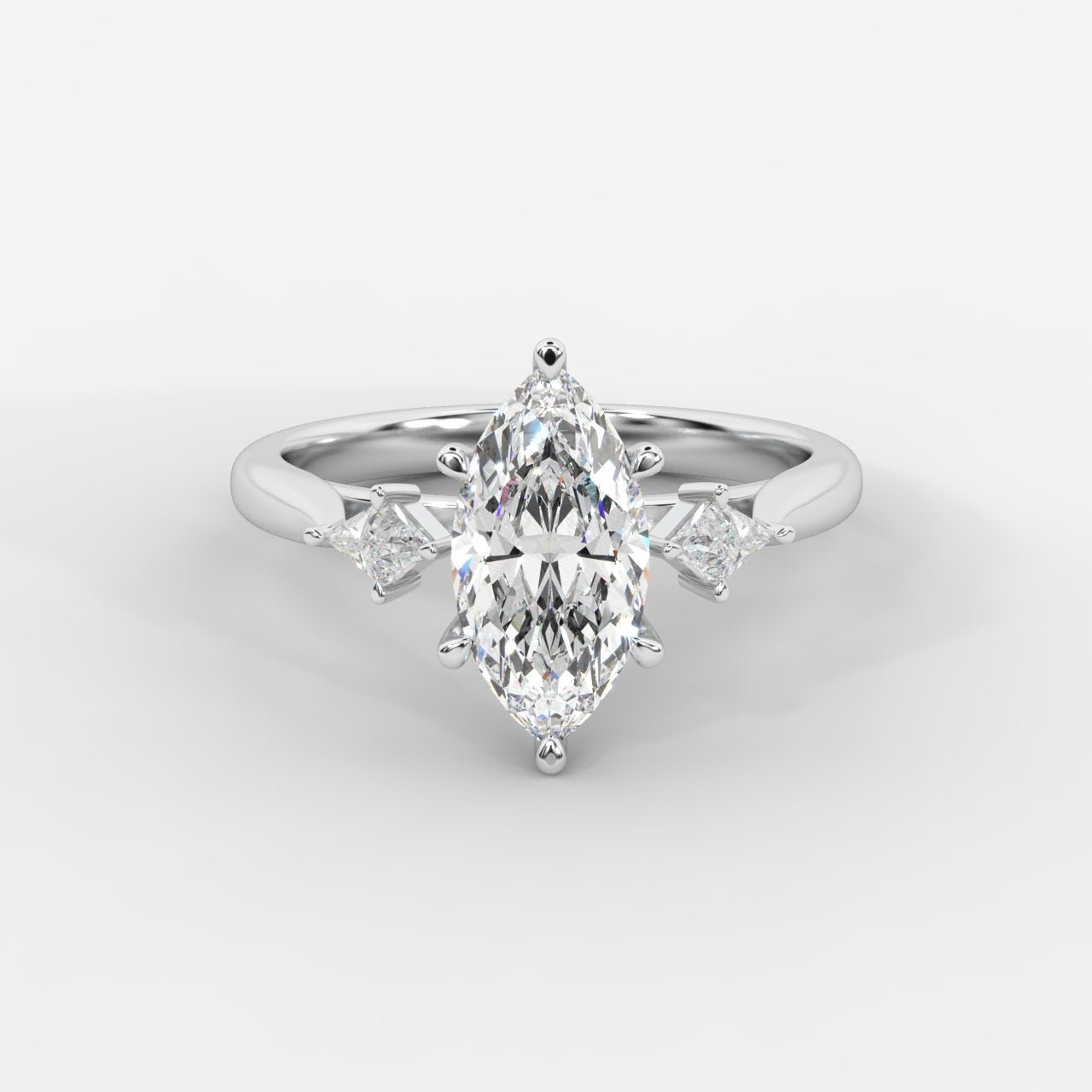 Kayla Diamond Ring with Tapered Baguette Side Stones - Marquise - AYKA JEWELS