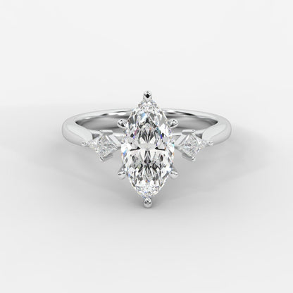 Kayla Diamond Ring with Tapered Baguette Side Stones - Marquise - AYKA JEWELS