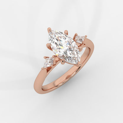 Kayla Diamond Ring with Tapered Baguette Side Stones - Marquise - AYKA JEWELS