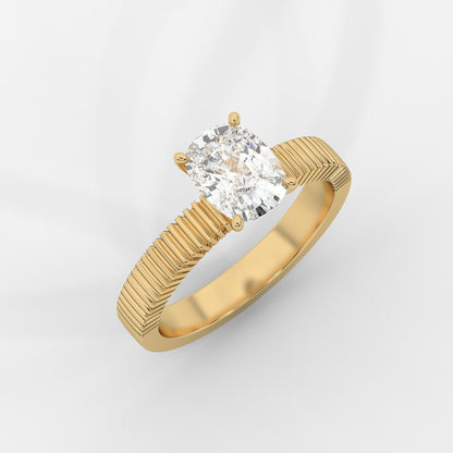 Laura Ribbed Solitaire Ring – Cushion - AYKA JEWELS