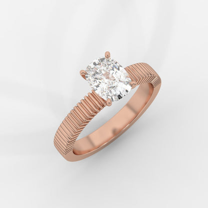 Laura Ribbed Solitaire Ring – Cushion - AYKA JEWELS