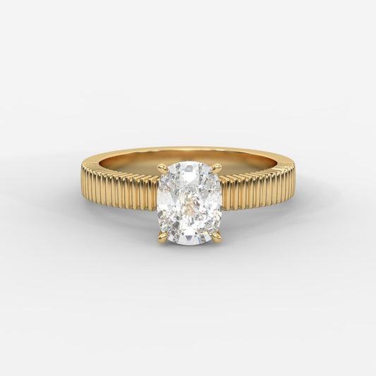 Laura Ribbed Solitaire Ring – Cushion - AYKA JEWELS