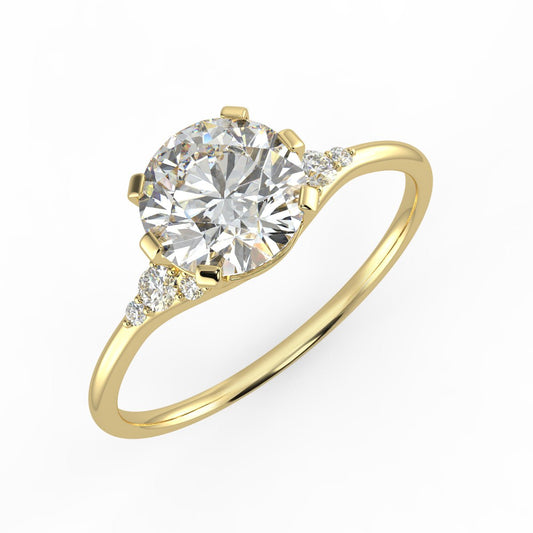 Lyra Diamond Ring with Tapered Side Stones - Round - AYKA JEWELS