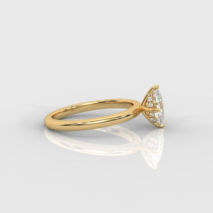 Leah Compass Solitaire Ring With Hidden Halo - Cushion