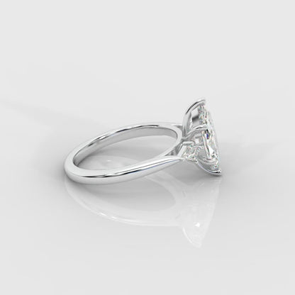 Kayla Diamond Ring with Tapered Baguette Side Stones - Marquise