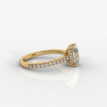 Vivienne Diamond Ring with Hidden Halo and Pavé Band - Cushion