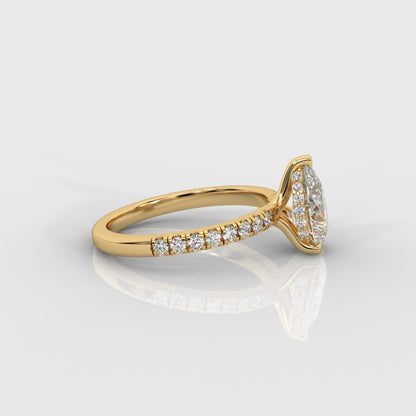 Vivienne Diamond Ring with Hidden Halo and Pavé Band - Pear