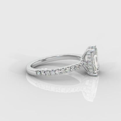 Vivienne Diamond Ring with Hidden Halo and Pavé Band - Emerald