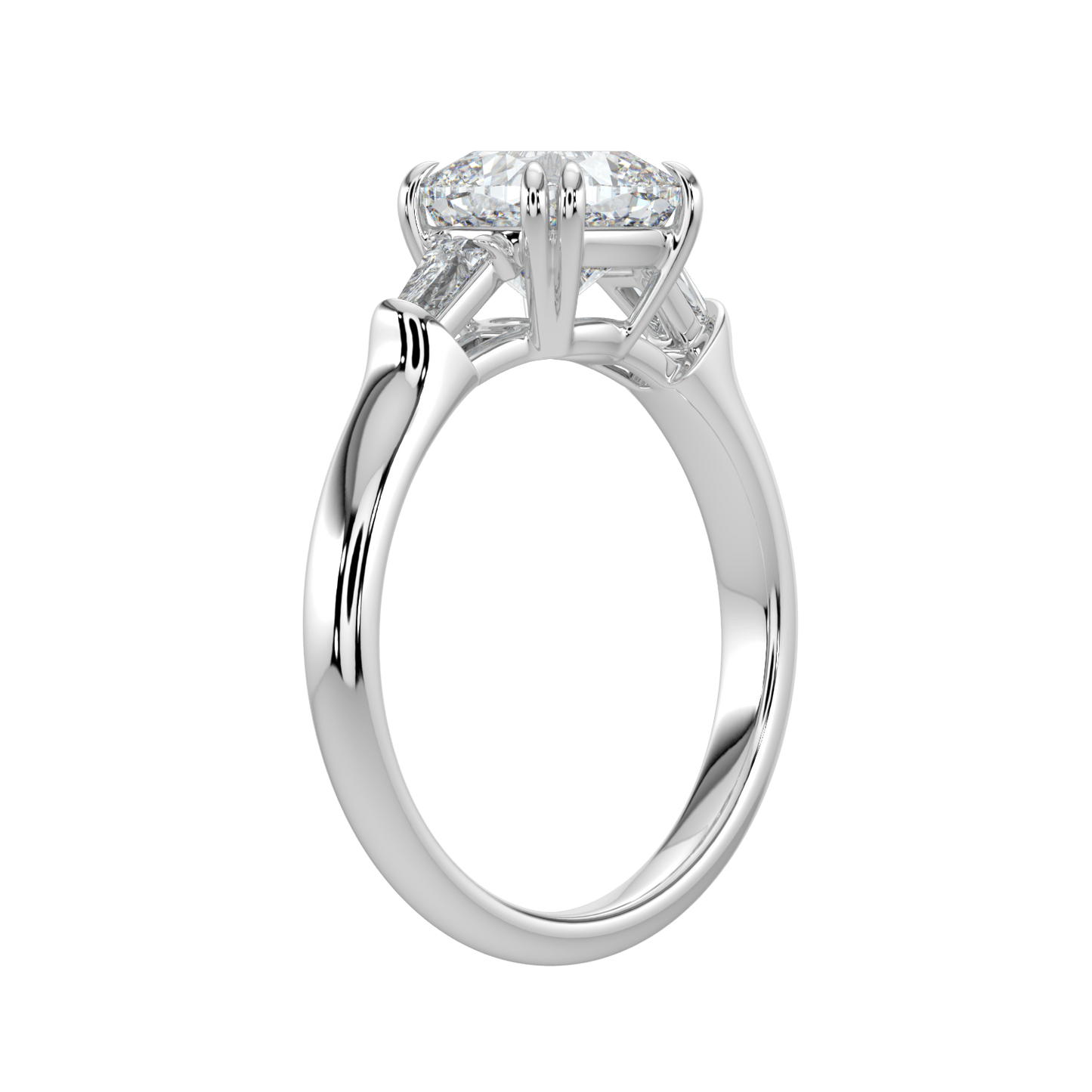 Selene Diamond Ring with Tapered Baguettes - Cushion - AYKA JEWELS