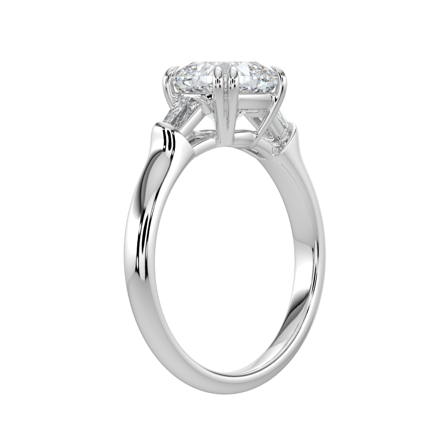 Selene Diamond Ring with Tapered Baguettes - Cushion - AYKA JEWELS