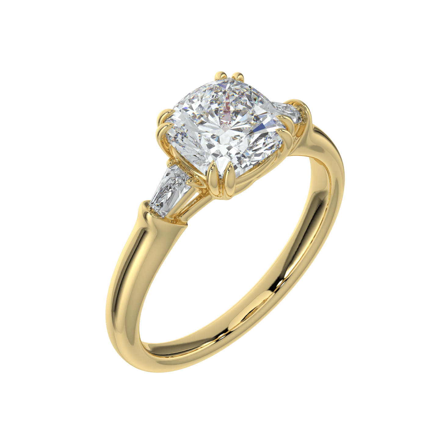 Selene Diamond Ring with Tapered Baguettes - Cushion - AYKA JEWELS