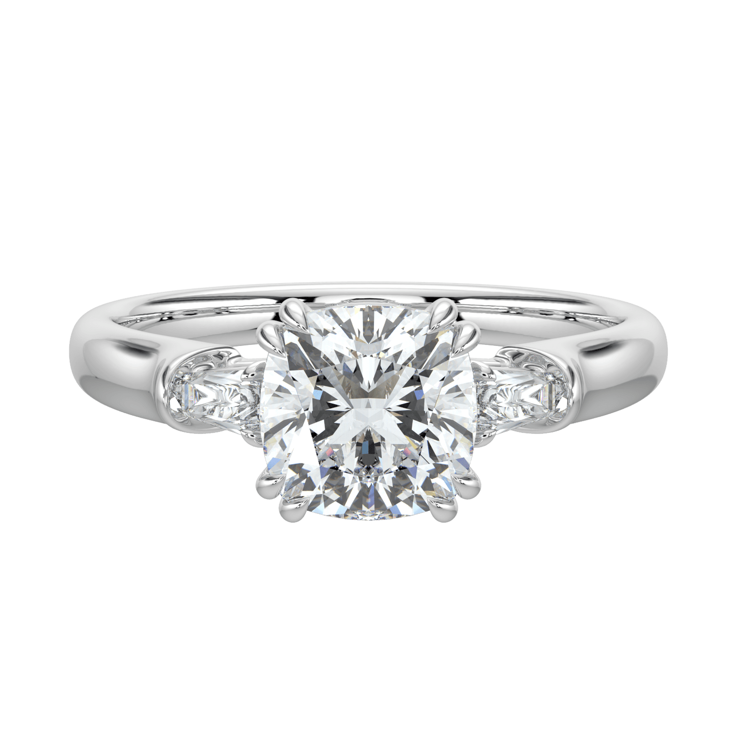 Selene Diamond Ring with Tapered Baguettes - Cushion - AYKA JEWELS