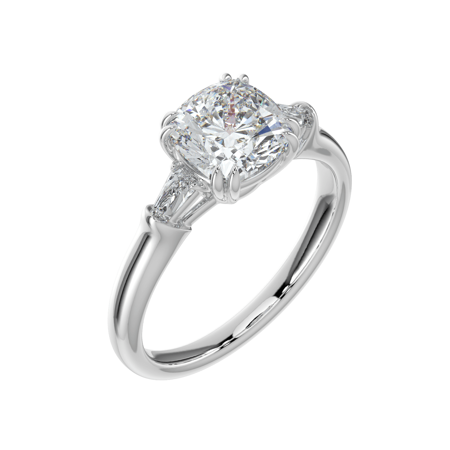 Selene Diamond Ring with Tapered Baguettes - Cushion - AYKA JEWELS