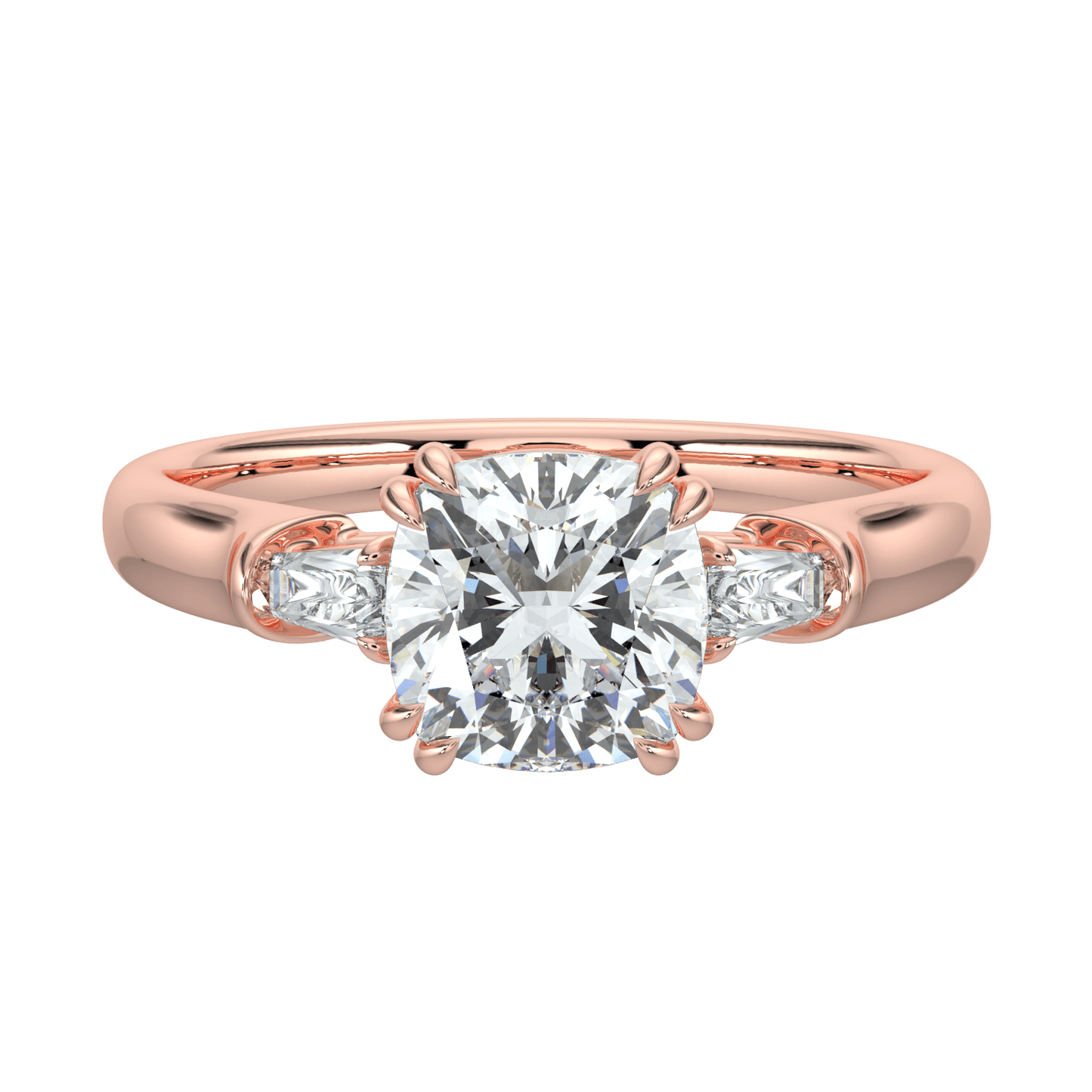 Selene Diamond Ring with Tapered Baguettes - Cushion - AYKA JEWELS