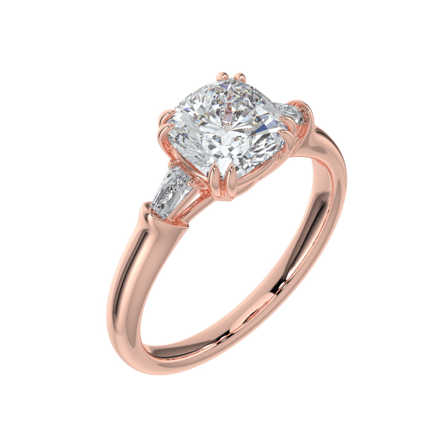 Selene Diamond Ring with Tapered Baguettes - Cushion - AYKA JEWELS