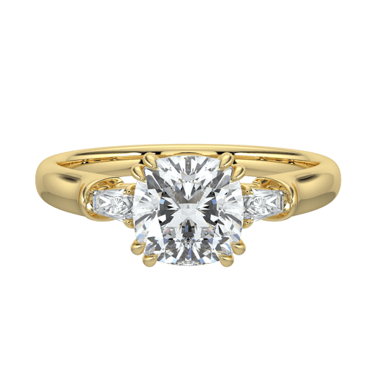 Selene Diamond Ring with Tapered Baguettes - Cushion - AYKA JEWELS