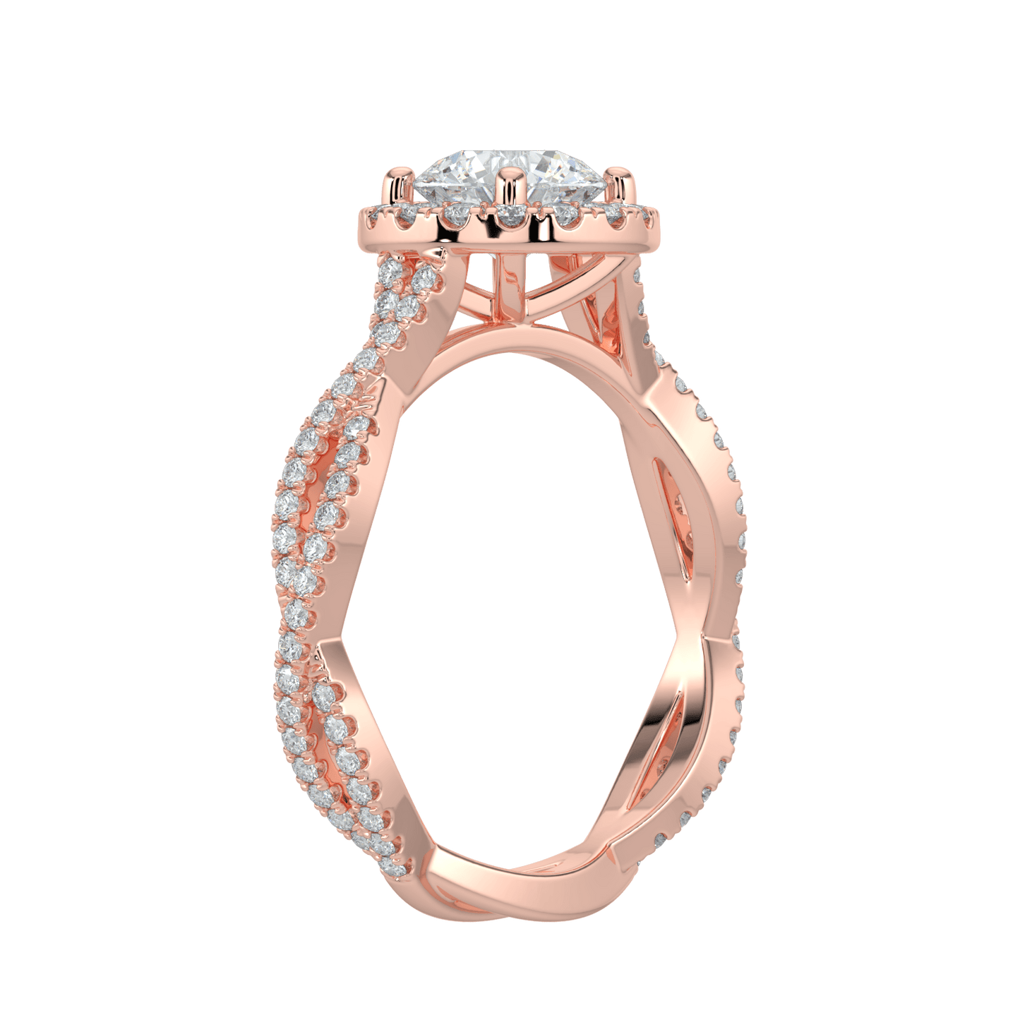 Seraphina Diamond Halo Ring with Twisted Pavé Band - Round - AYKA JEWELS